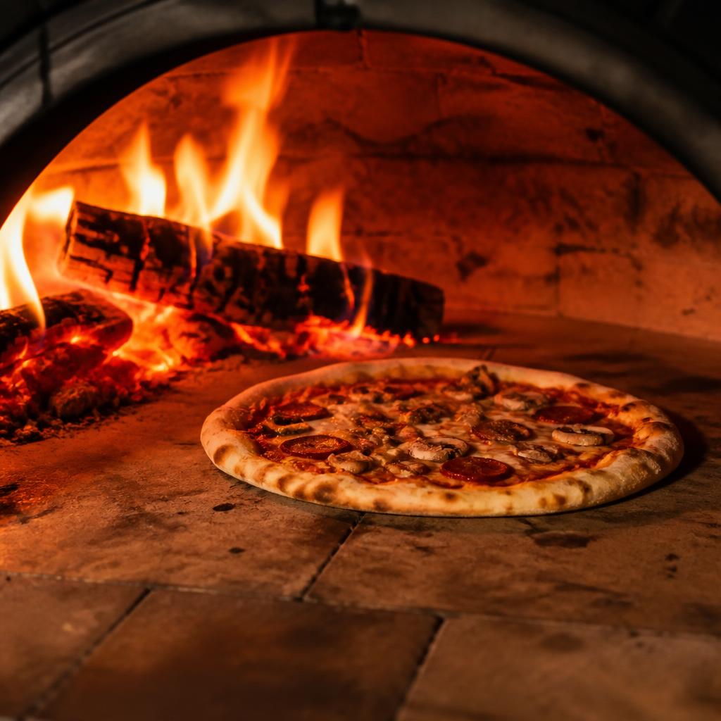 Pizza assando no forno